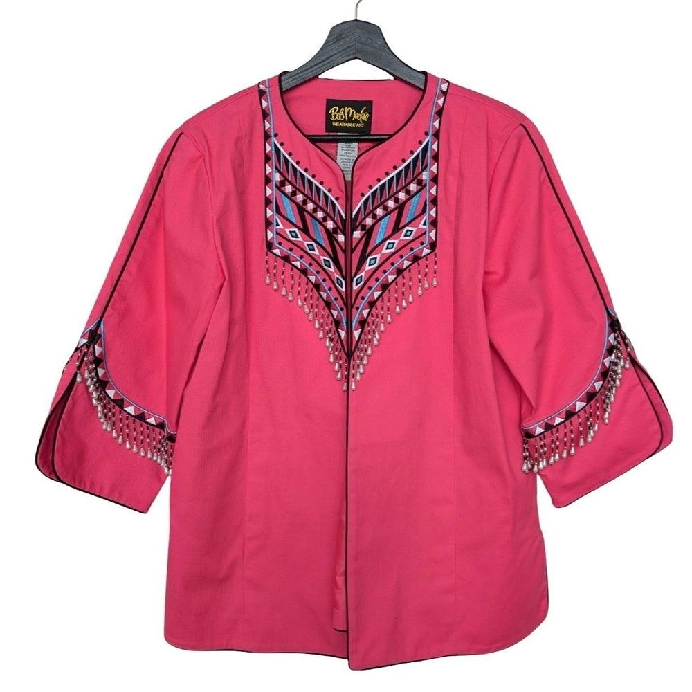 Bob Mackie Wearable‎ Art Pink Embroidered Beaded Jacket Blazer Womens Small
